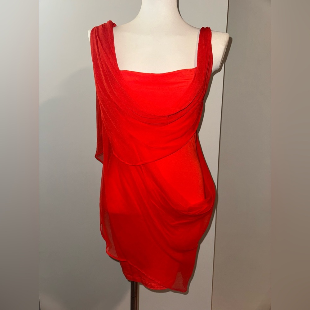 Chic Red/coral Draped Sleeveless mini dress